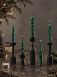 1pc Dark Green Long Taper Candle, Spiral Wave Artistic Design, Multiple Designs Available, Suitable For Christmas Home Decor, Holidays, Autumn Home Decoration, Wedding Decor, Candlelight Dinner, Party, Living Room Tabletop Display And Holiday Gifts - Multiple Styles - View 5