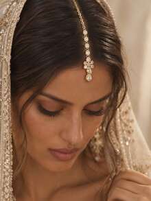 1pc Elegant Sparkling Rhinestone Forehead Hair Chain, Round Water Drop Crystal Headpiece, Suitable For Bridal Veil, Wedding, Evening Party - Rhinestones - View 2