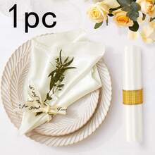 1/2/6pcs French Style Premium Satin Minimalist Solid Color Hemmed Napkins, Suitable For Wedding, Party, Holiday, Birthday Table Decor - Beige - View 8