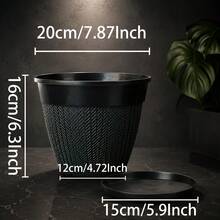 1 Set Bohemian Style Striped Plastic Flower Pot With Tray, Dark Green, Suitable For Indoor/Outdoor Balcony, Ideal For Planting Flowers, Herbs, Cacti And Decor, With Drainage System Design - B - View 8