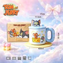 TOM AND JERRY. Authentic Ceramic Mug With Lid, Can Be Used As Phone Holder, 450ml Thick-Walled Ceramic Dust-Proof Cup, Suitable For Home, Office, Dorm And Birthday Gift, Microwave And Dishwasher - Multicolor - View 4
