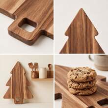 1PC Christmas Tree Shape Chopping Board, Natural Acacia Wood Cutting Board, Kitchen Accessories, Charcuterie Board For Halloween Christmas Party, Restaurant & Home Table Serving Tray - Mocha Brown - View 4