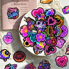 50Pcs Neon Style Cute Element Stickers, Bright Neon Light Graphic Decals, Waterproof Stickers For Journal, Laptop, Water Bottle, Scrapbook, Aesthetic Craft Decor - Multicolor - View 7