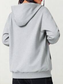 Women's Black Lightweight Zip-Up Hoodie Jacket, Loose Drawstring Casual Outerwear, Suitable For Spring And Autumn, Recommended To Buy One Size Smaller - Grey - View 3