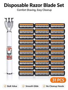 30Pcs,Men Shaving Razor Kit,Manual Facial Shaver,Face Hair Removal,Men Grooming Tools,Replacement Blades,Facial Shaving Razor - A - View 1