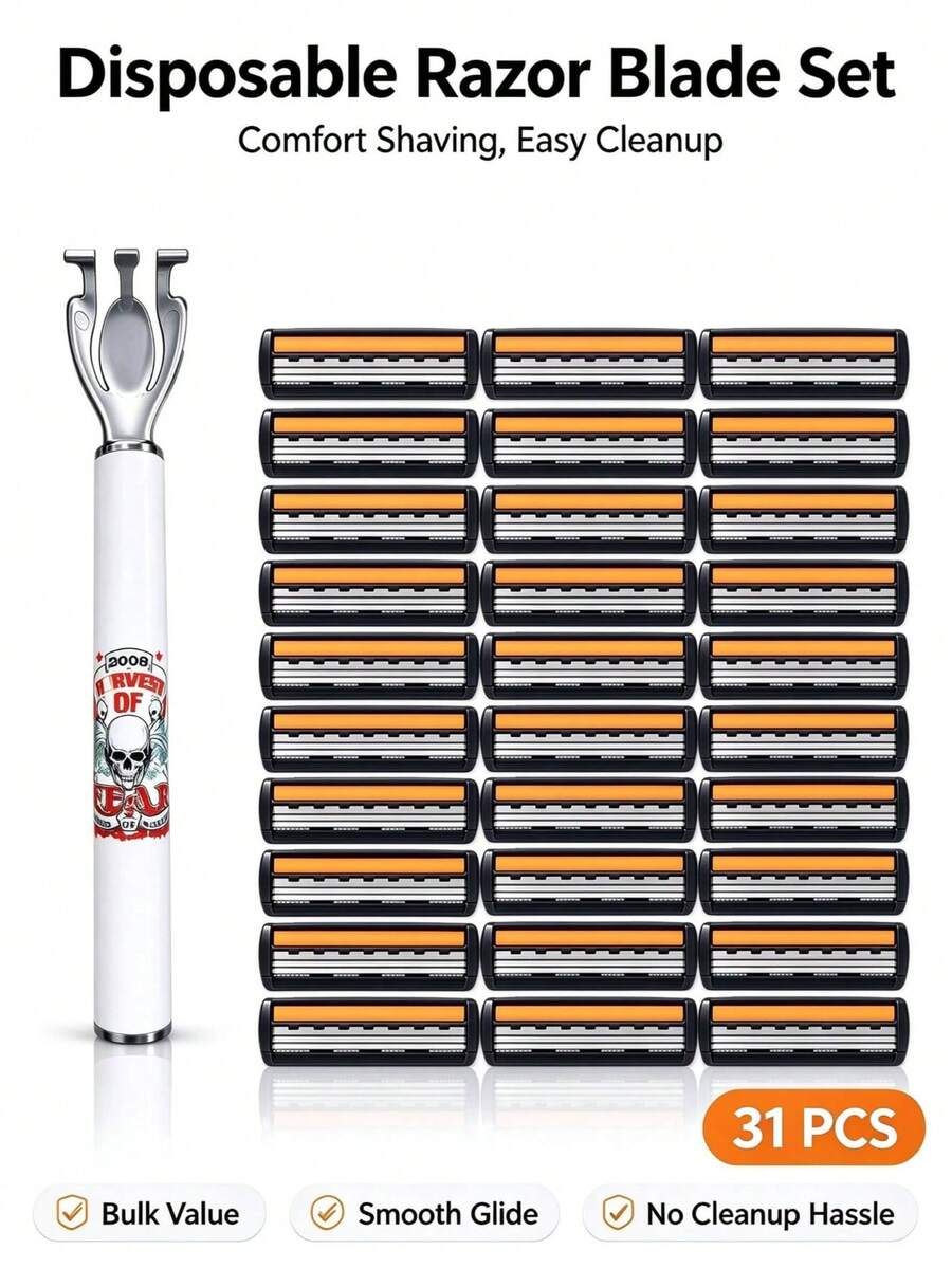 30Pcs,Men Shaving Razor Kit,Manual Facial Shaver,Face Hair Removal,Men Grooming Tools,Replacement Blades,Facial Shaving Razor - A - View 1