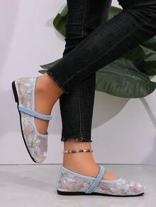 Women's Fashion Flat Mary Jane Shoes, Breathable Hollow Mesh Square Toe Summer Shoes With Floral Embroidery Design, Comfortable For Travel And Vacation, Mother's Day, Shoes For Women Fall, Shoes For Women, حذاء, احذية نسائية - Baby Blue - View 8