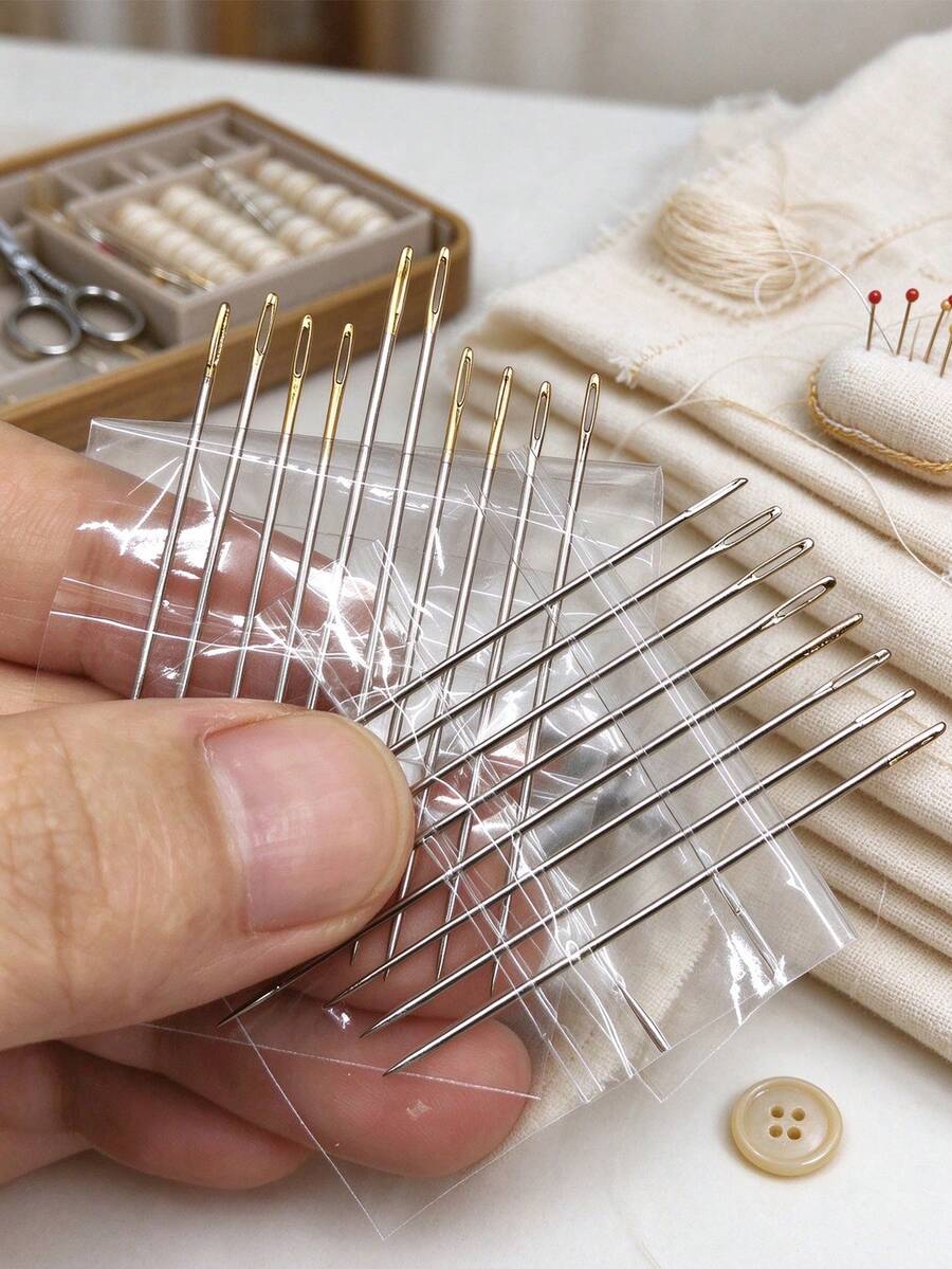Handmade DIY Sewing Basic Needle Set, 10pcs Combination Pack, Gold Tail And Silver Tail Styles Available, Fine Polished Needle Tips, Smooth Stitching, Moderate Eye Size, Easy Threading, Suitable For Clothing Repair, Simple Garment Alteration, Embroidery, Fabric Craft Creation - Sewing Needle - View 1