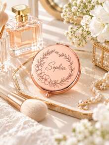 Personalized Initial Portable Compact Mirror, Customized Letter Pocket Mirror, Portable Folding Makeup Mirror, Vintage Gold Party Gift, Holiday Gift, Anniversary Gift, Sister Gift, Travel Beauty Mirror, Birthday Gift, Birthday Flower Mirror - Multicolor - View 7