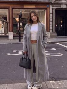 Women's Fashion Grey Tweed Mid-Length Coat With Pointed Collar And Long Regular Sleeves, Suitable For Autumn Fashion Outfits - Grey - View 2