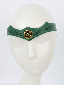 1pc Green PU Leather Elf Headband, Gold Rose Vine Crown Headpiece, Vine Pattern Forest Elf Head Crown, Medieval Renaissance LARP Cosplay Halloween Costume Accessory - TD - View 6