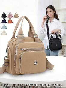 Women's Multi-Functional Compact Handbag, Convertible To Shoulder Bag And Backpack, With Adjustable Shoulder Strap, Multi-Compartment Design, Minimalist Style, Suitable For Moms - Multicolor - View 3