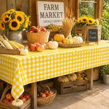 1pc/3pcs Yellow Plaid Rectangular Tablecloth Decor, Yellow & White Plaid Background Disposable Plastic Tablecloth, 54 X 108 Inches, Suitable For All Seasons Birthday, Wedding Party, Outdoor Dinner, Holiday Party Decoration - Yellow - View 8
