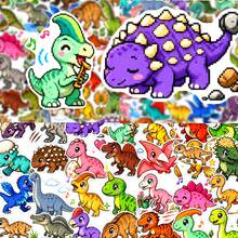 50Pcs Pixel Style Cute Dinosaur Stickers, Colorful Cartoon Dino Decals, Waterproof Stickers For Journal, Laptop, Water Bottle, Scrapbook, Aesthetic Craft Decor - Multicolor - View 2