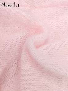 Plus Size Women's Plush Turn-Down Collar Knit Top, Loose Long Sleeve Pullover Sweater, Slim Fit Casual Commute Sweater For Autumn/Winter - Baby Pink - View 8