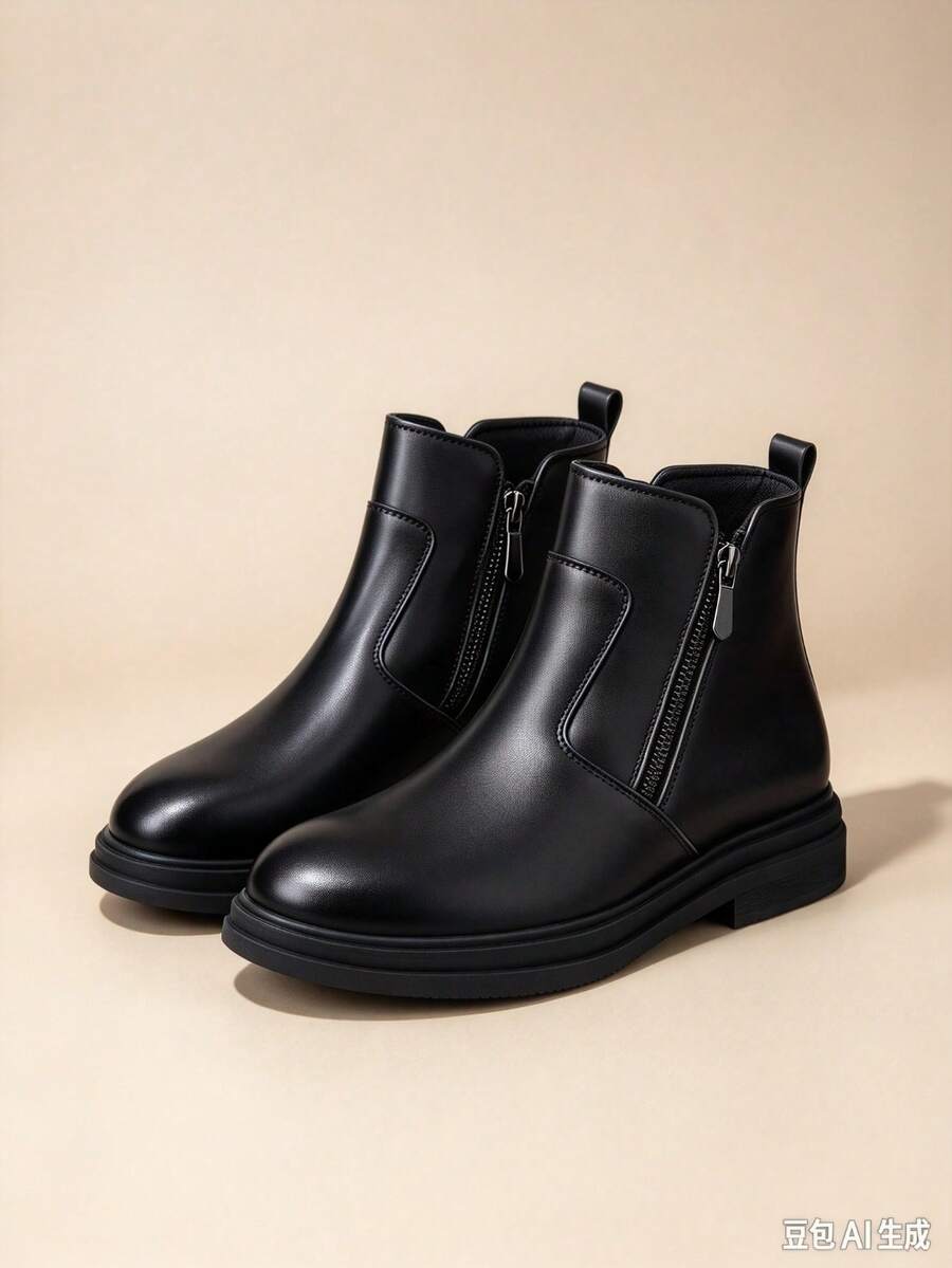 Men's Black Chelsea Boots, Autumn/Winter New British Style Round Toe Ankle Boots, Thick Sole Business Casual Boots, Versatile Commuter Boots