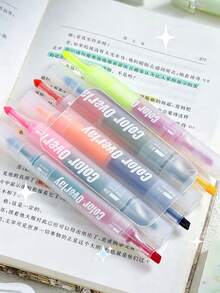 6PCs Dual-Tip Dual-Color Fluorescent Pens, Triangular Easy-Grip Barrel, Smooth Writing, Large Ink Capacity, Suitable For Highlighting, Note-Taking, Journal Decoration, Daily Study, Office Work. - Double-ended Dual-color Highlighter - View 5