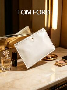TOM FORD Off‑White Side Zipper Pouch, Cosmetic Clutch Bag, Travel Storage Pouch - White - View 3