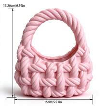 Pink Thick Rope Woven 3D Printed Storage Basket, Simulated Thick Yarn Woven Texture, Handbag Shape, Desktop Small Item Storage, Ins Style High-Value Soft Decor Ornament - Pink - View 4