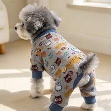 Owl Print Soft Knit Dog Four Legged Pajamas, Warm Pet Jumpsuit With Tail Opening, Cute Pet Home Clothes For Small Medium Dogs - Multicolor - View 4