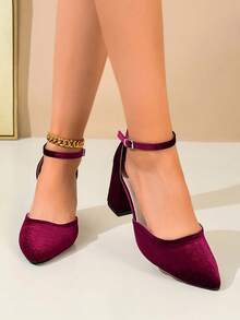 New French Style Burgundy Pointed Toe High Heels, Single Strap Hollow Low Vamp, Fashionable Choice, Versatile - Burgundy - View 2