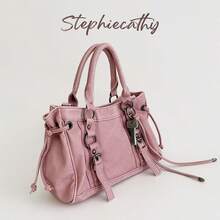 STEPHIECATHY Large Women's Vintage Distressed PU Leather Shoulder Tote Bag, Women's Retro Y2K Multi-Pocket Street Style Handbag, Suitable For Commuting, Shopping, And Travel - Multicolor - View 2