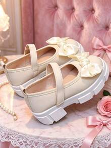 1 Pair Cute Sweet Mary Jane Women's Shoes, Thick Sole Height Increase, Hook And Loop Design Easy To Put On And Take Off, Suitable For Campus, Daily Outings, Parties, Spring And Autumn Wear - Apricot - View 5