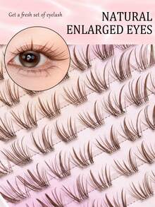 80 Clusters Brown Self Adhesive False Eyelashes, Japanese Korean Style Lashes No Glue Needed, Slender Wispy Lash Clusters, Soft Defined Hair, Lightweight Elongated Eye Look, Easy DIY Segmented Lashes For Daily Makeup - C - View 8