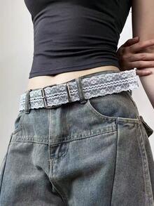 French Lace Trim Patchwork Women's Belt, Sweet Style Design, INS Fashion Waist Belt For Skirts And Jeans - White - View 2