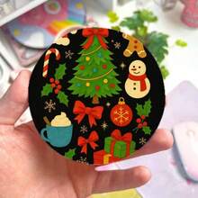 2D Flat, 4 Round Wooden Coasters, Holiday Snowman And Christmas Tree Coasters, Round Wooden Beverage Coasters With Snowman, Tree, Gift And Snowflake Designs, Red And Green Holiday Table Decor, Housewarming Gift, Christmas Coasters, Seasonal Tableware, Decorative Coasters - View 2