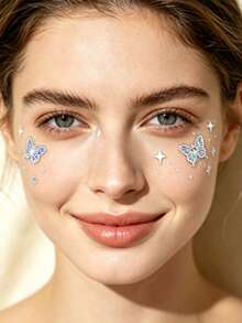 1pc Autumn/Winter New Iridescent Butterfly Face Sticker Rhinestone, Suitable For Creating Luxury Atmosphere Makeup Decoration, Applicable For Attending Festival Parties And Music Gatherings, Self-Adhesive - Multicolor - View 3