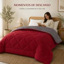 Edredón Reversible de Dos Caras, Colcha Acolchada Suave para Cama, Diseño Liso y Versátil, Ropa de Cama para Dormitorio, 180x240/220x240/240x260 cm - BURDEOS-GRIS OS - Ver 6