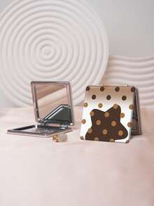 1PC Millennium Y2K Series Portable Vanity Mirror, Foldable Lightweight Ultra-Thin Convenient Hand Mirror, PU Leather, Suitable For Multiple Scenarios And All People, Foldable Small Square Mirror, Pocket Mirror, Cartoon Star Bow Cherry Heart Plaid Printed Pattern Design, Exquisite Handheld 180° Flip Cover Multi-Function Mini Mirror Compact Mirror Mirrors, Daily Holiday Birthday Valentine's Day - Multicolor - View 2