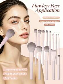16pcs Makeup Brush Set, Super Soft Nylon Bristles Face & Eye Makeup Brushes, Suitable For Foundation, Blush, Concealer, Eyeshadow, Portable Complete Edition - Pink - View 6