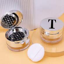 Makeup Organizer Portable Empty Loose Powder Container Refillable Cosmetic Sifter Box With Built In Mirror Travel Compact Makeup Case Ideal Gift For Girls Initial Name Balck 26 Letters Pattern - Silver - View 32