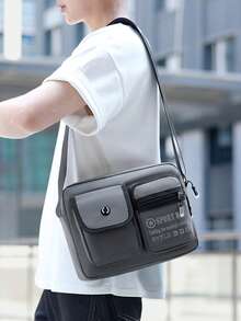 Men's Vintage Sports Style Horizontal Oxford Cloth Crossbody Bag, Multi-Pocket Snap Button & Zipper Design, Durable Shoulder Bag For Daily Commute, Casual, Personal Carry - Multicolor - View 3