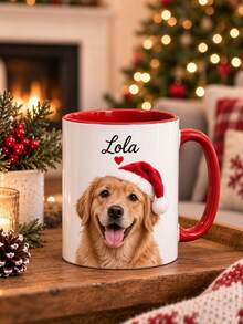Customized Santa Hat Christmas Ceramic Mug, Personalized Pet Photo Mug, Humorous Dog Mom Gift, Dog Lover Christmas Mug - Multicolor - View 8