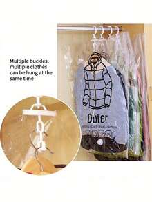 1pc Transparent Vacuum Compression Bag Clothes Hook Hanging Clothes Storage Organizer Bag Clothes Dust Cover Compression Bag Household Clothes Storage Bag - Multicolor - View 5