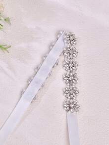 1pc Minimalist Rhinestone Flower Wedding Belt, Handmade Bridal Waistband, Women's Fashion Accessory Suitable For Party, Banquet Dress - Original White - View 8