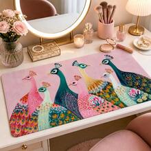 Colorful Peacock Extended Mouse Pads, Pink Teal Floral Bird Folk Art Print Large Desk Mats, Smooth Fabric Surface For Keyboard, Laptop, Home Office, Bedroom And Dorm Decor, 4 Sizes Available - View 4