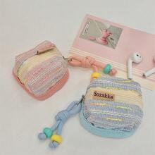 1pc Elegant Tweed Mini Earbud Pouch, Soft Cloth Wireless Earphone Case With Zipper & Wrist Strap, Compact Portable Storage Bag For Daily Use, Birthday Present, Holiday Gift - Multicolor - View 7