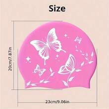 1pc Women's Silicone Swim Cap, Elastic Swimming Cap - Soft, Stretchy, Non-Slip, Comfortable, Fashionable, Butterfly And Star Pattern - Black - View 4