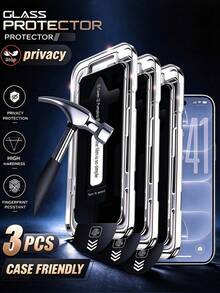 MSRI 3pcs/Pack, One-Click Dust-Free Screen Protector Film, Selected Tempered Glass Material With Layered Reinforcement, Anti-Scratch And Wear-Resistant For Daily Use, Anti-Peeping For Privacy Protection, One-Click Easy Application, Dust-Free And Water-Stain-Free, Secure Fit With No Bubbles, Compatible With IPhone Duo/18 Pro Max/18 Pro/18/17e/17 Pro Max/17 Pro/17 Air/17/16 Pro Max/16 Pro/16 Plus/16/15 Pro Max/15/14/13 And Other Models. - Black - View 9