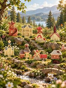 1PC European Village House Figurines, Assorted Windmill Church And Cottage Buildings For Fairy Garden, Micro Landscape, Plant Pots And Shelf Decor - Vintage Little House - View 4