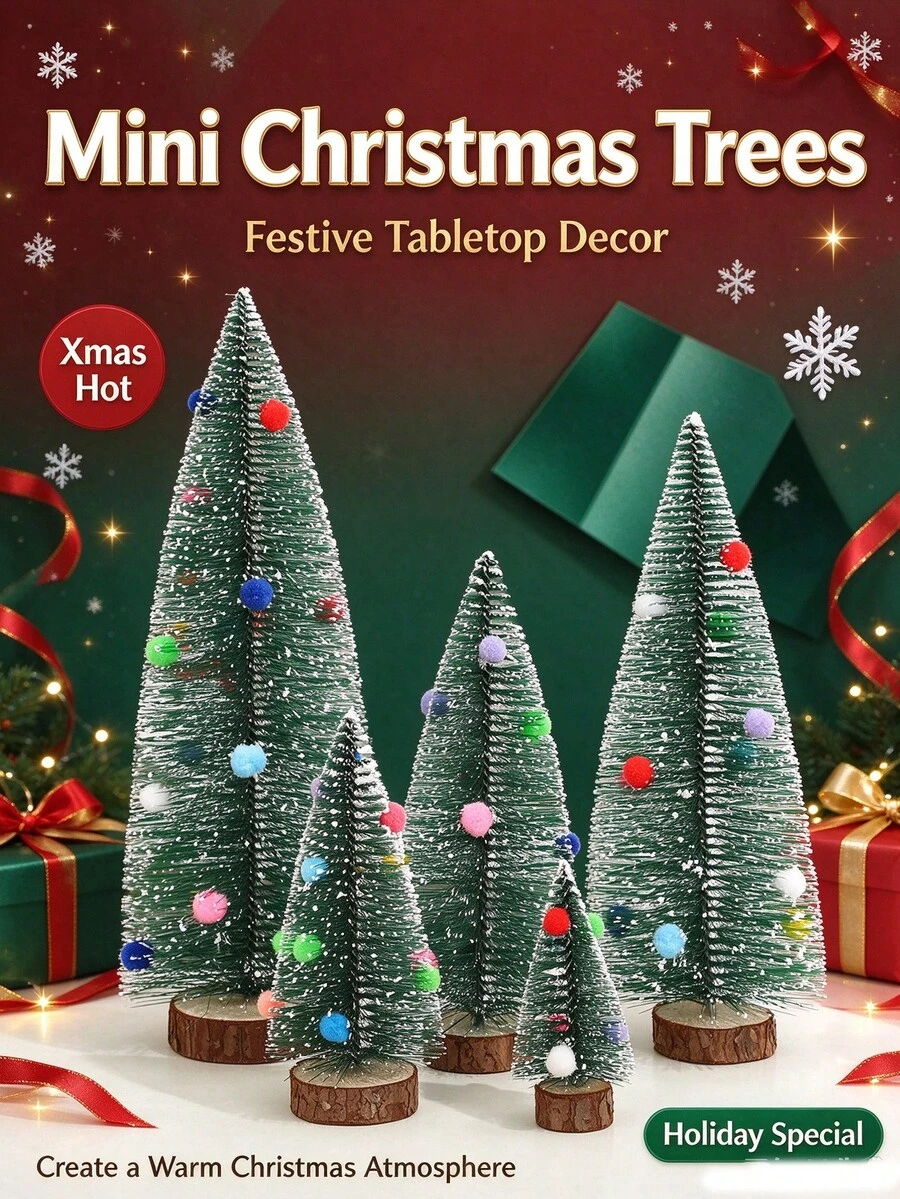 1pc Mini Christmas Tree With Colorful Decorations, Creative Desktop Holiday Decor Prop - View 1