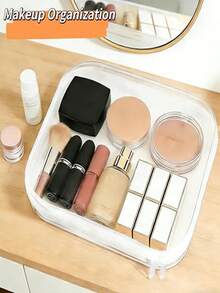 Hard Shell Transparent Makeup Bag, Waterproof Transparent Zipper Makeup Bag, Portable Travel Toiletry Storage Bag, Suitable For Skincare And Cosmetics - White - View 2