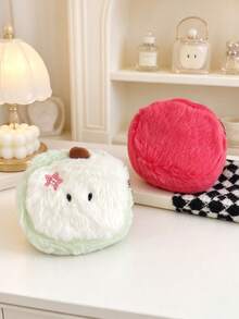 1pc Apple Embroidered Flower Decor Soft Plush Fabric Multi-Storage Cute Cartoon Coin Purse Suitable For Daily Travel And Holidays - Multicolor - View 7