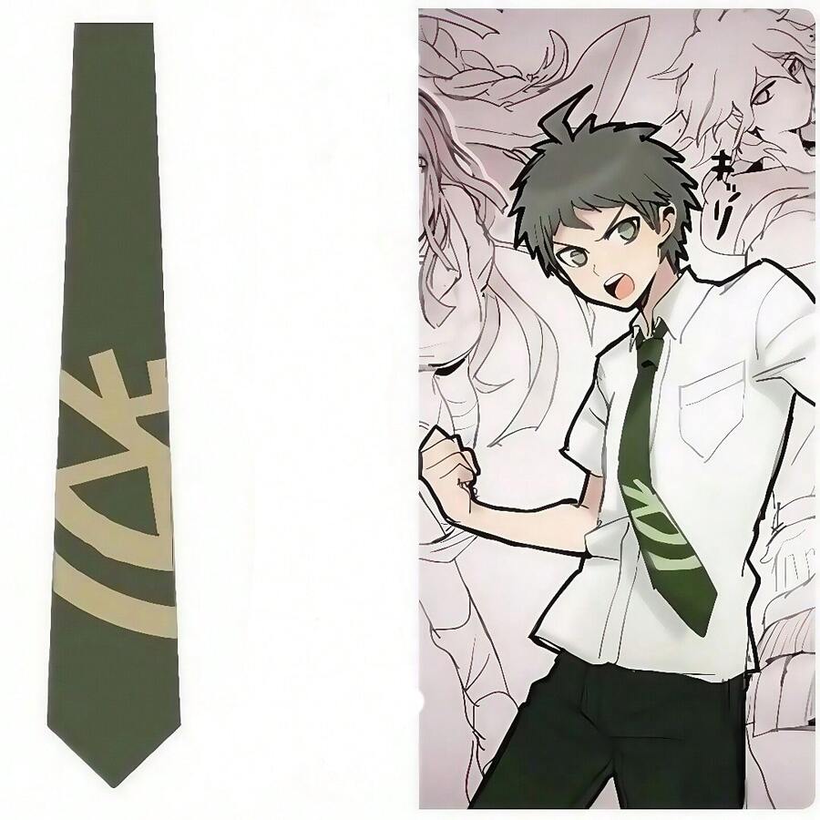 Hinata Shigenori Traditional Japanese Style Printed Tie - Cosplay Exclusive Anime Convention Accessory - Dark Green - View 1