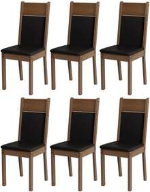 Kit de 6 Sillas de Comedor Tapizadas, Sillas para Mesa de Comedor Diseño Clásico en Madera Color Marrón con Asiento y Respaldo Acolchados Negro para Sala de Comedor - Negro - Ver 1