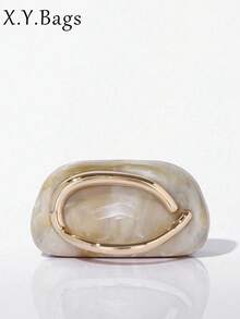 Women Evening Bag Clutch Metal Handle Buckle Acrylic Bridal Wedding Chain Handbag Party Ball Banquet - Apricot - View 1